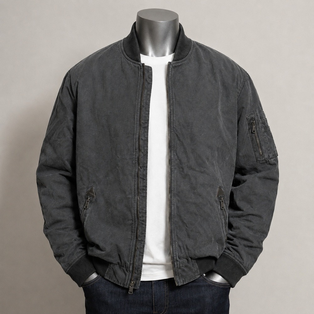 Gioberti Mens Canvas Bomber Jacket Charcoal Gray Plaid Flannel‎ Lined Size M